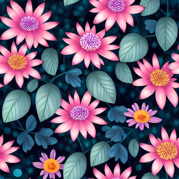 Kwiaty Powtarzający się wzór bez szwu na całej powierzchni płytki drukowanej do tapet z kwiatami Generacyjna sztuczna inteligencja do projektowania tekstyliów koc poduszka zasłony odzież