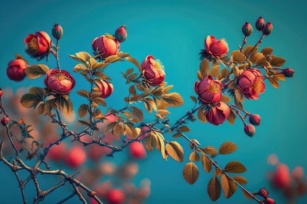 Kwiaty róży na niebieskim tle Ilustracja AI Generative
