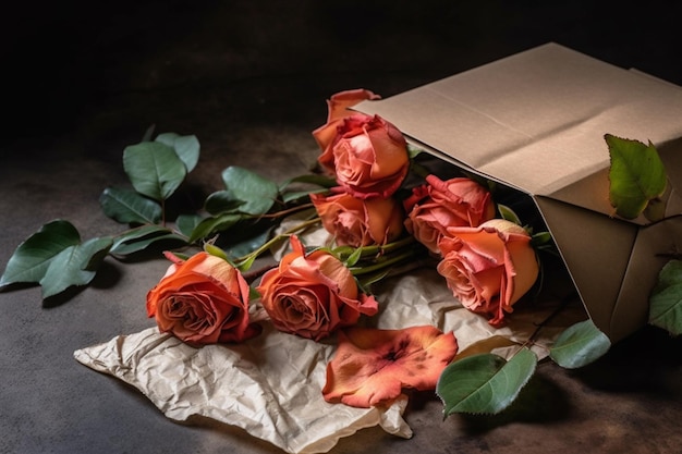 Kwiaty róży z papierem w kopertce