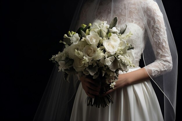 Kwiaty ślubne w rękach panny młodej.
