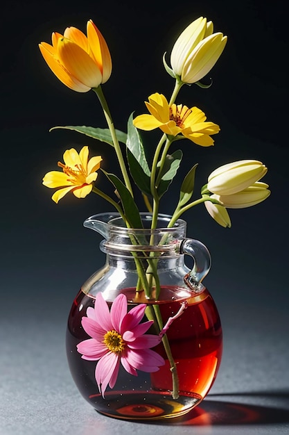 Kwiaty szklana butelka dekoracja zbliżenie piękna kreatywna tapeta tło ilustracja