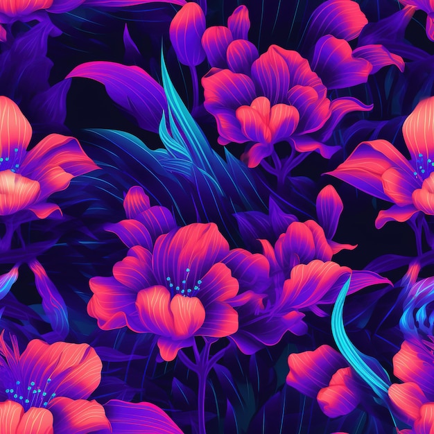kwiaty tropikalny wzór w neonowych kolorach