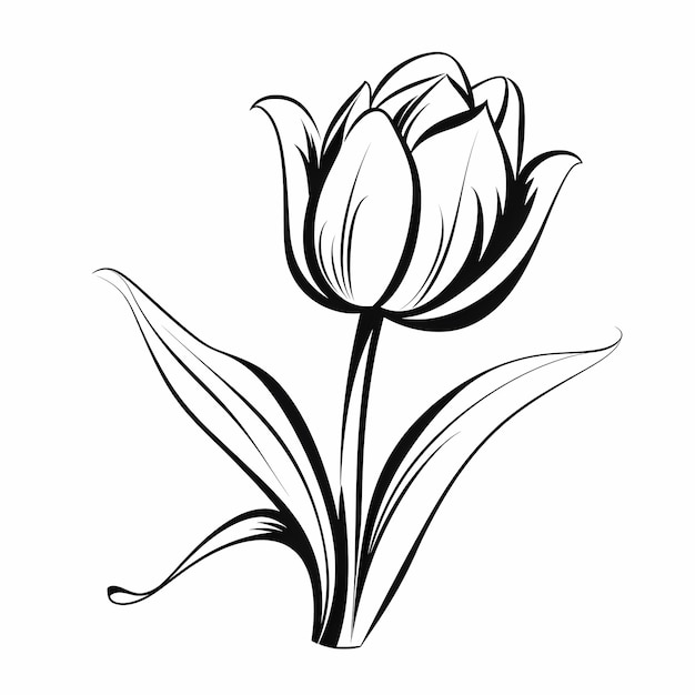 Zdjęcie kwiaty tulipanów proste i łatwe czarno-białe kolory dla dzieci