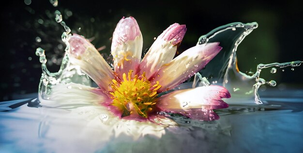 kwiaty w plamach kolorowej wody bukiet kolorowych kolorów na rozmytym tle