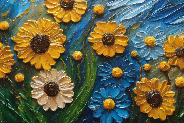 Kwiaty w stylu Van Gogha Obraz teksturowany Obraz na płótnie Plakat Jakość do druku