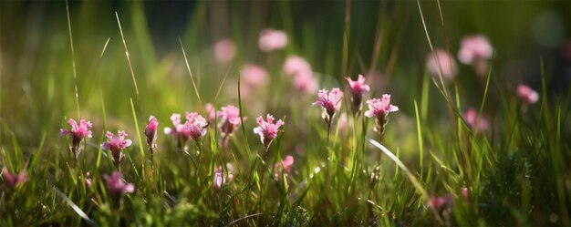 Kwiaty w zielonej trawie na banerze słonecznej łąki Treść generowana przez sztuczną inteligencję