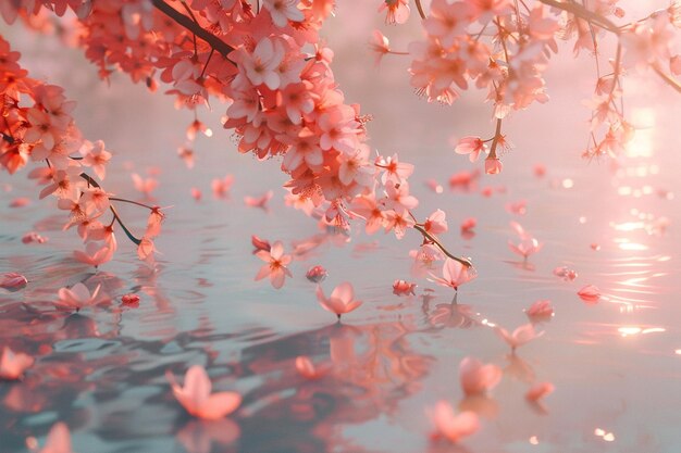 Zdjęcie kwiaty wiśni w kaskadzie w miękkiej i łagodnej wiosnie