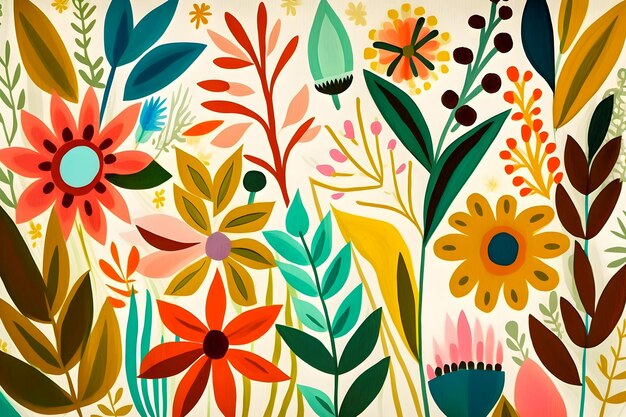 Kwiaty wzór ręcznie malowany styl kolorowe tło