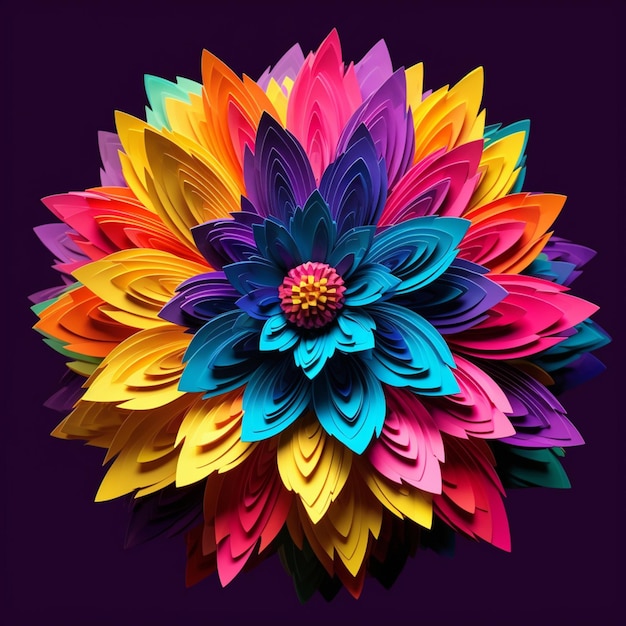 Kwiaty z papieru w jaskrawych kolorach są ułożone w generatywne koło ai