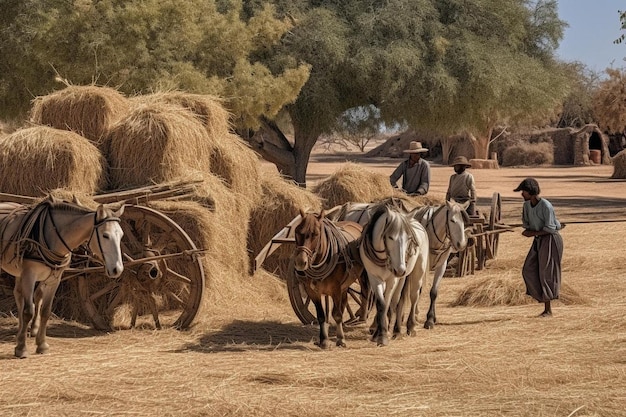 Kwiecień Nohar Rajasthan Indie rolnicy wyciągają swoje uprawy z maszyny do tłuszczenia na farmie