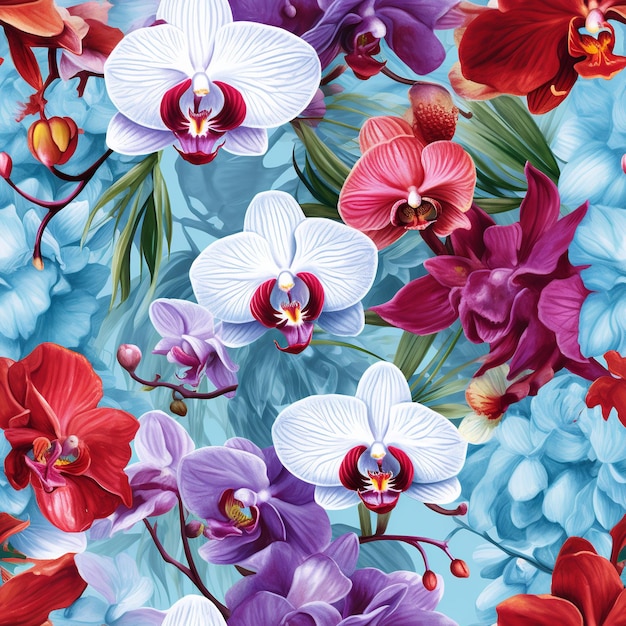Kwiecisty wzór z orchideami i storczykami.