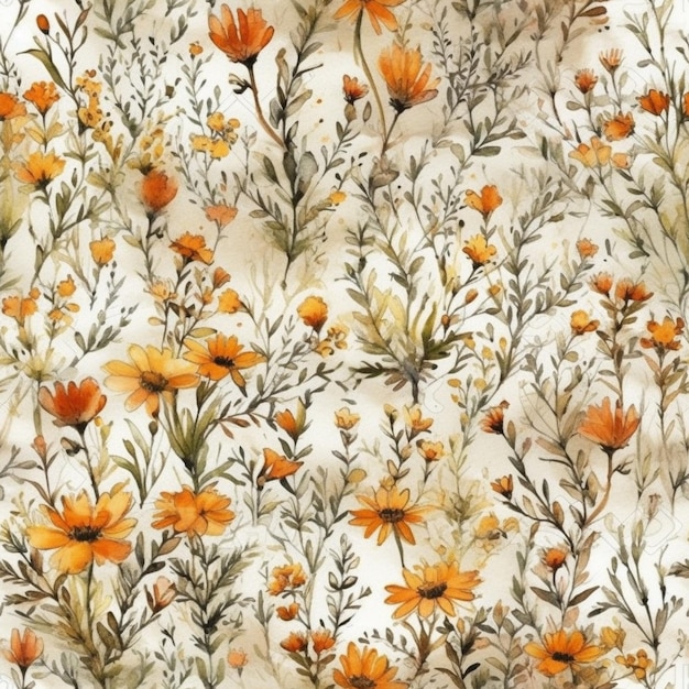 Kwiecisty wzór z pomarańczowymi kwiatami.