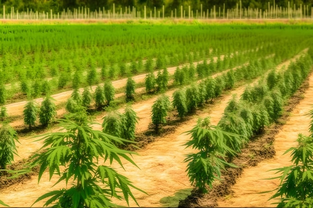 Kwitnąca marihuana Rośliny natura pola gospodarstwa z zielonym Generowana sztuczna inteligencja sieci neuronowej