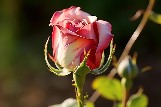 Zdjęcie kwitnąca miłość, delikatny pączek róży rozwijający się zdjęcie róży