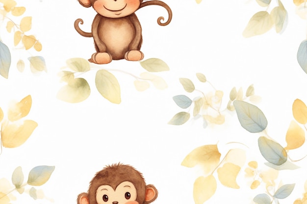 Zdjęcie kwitnące małpy w akwarelach