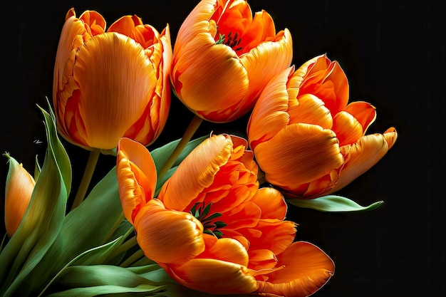 Kwitnący jasnopomarańczowy bukiet tulipanów na wiosenne wakacje