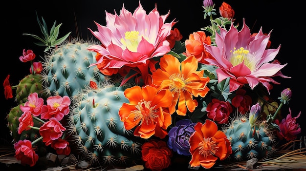 Kwitnący kaktus na różowym Generative Ai