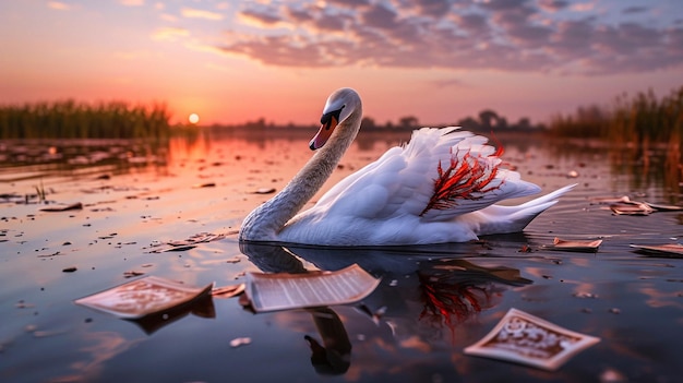 Łabędź na spokojnym lustrze