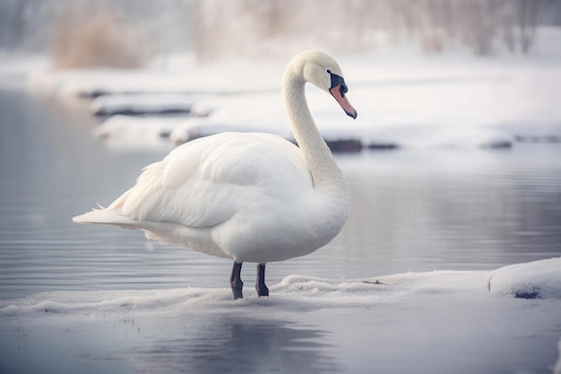 Łabędź polarny zimą