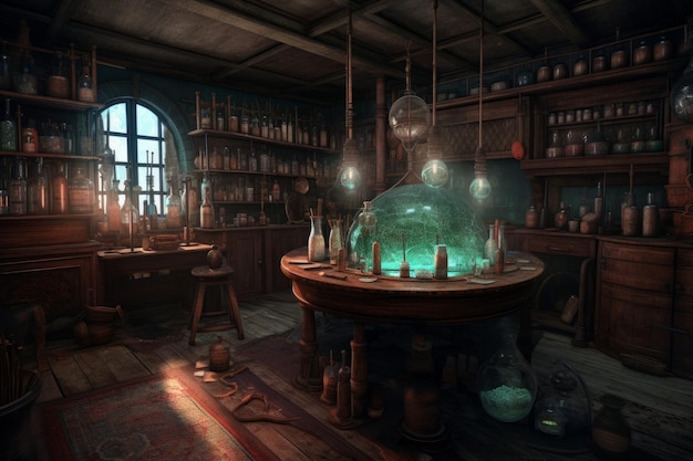 Laboratorium alchemii czarodzieja Wygeneruj Ai