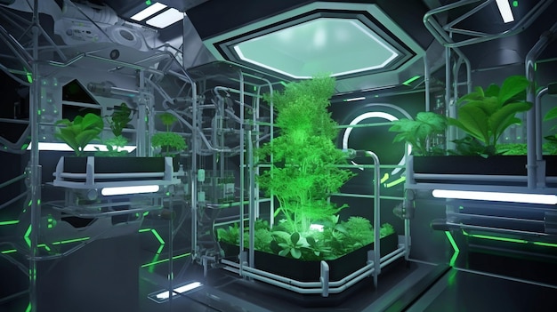 Laboratorium hydroponiki Generative AI na pokładzie statku kosmicznego