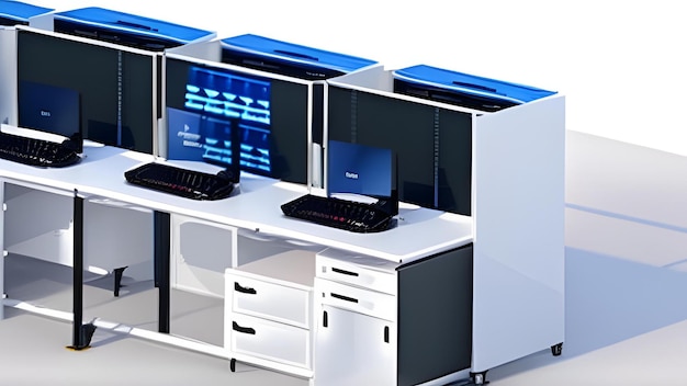 Laboratorium z komputerami i serwerami w stylu izometrycznym