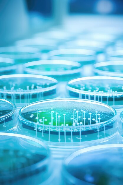 Laboratoryjne szalki Petriego są umieszczone na stole