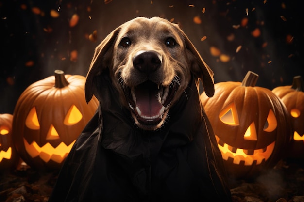 Labrador noszący kostium halloweenowy Generatywna sztuczna inteligencja