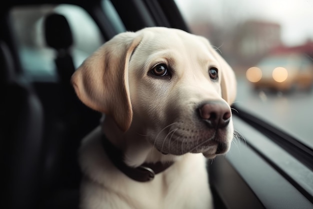 Labrador retriever podróż samochodem Wygeneruj Ai