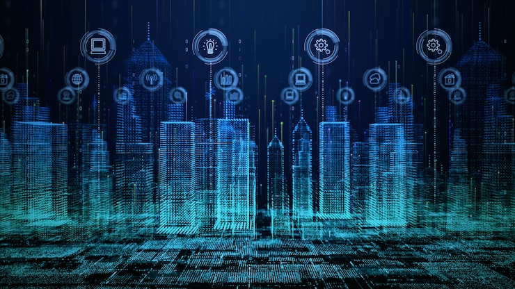 Zdjęcie łączenie sieci technologii smart city
