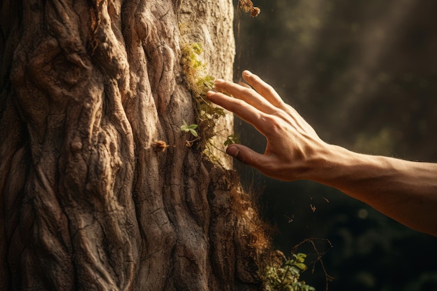 Łączność przyrody Ręka sięgająca do pnia drzewa AR 32