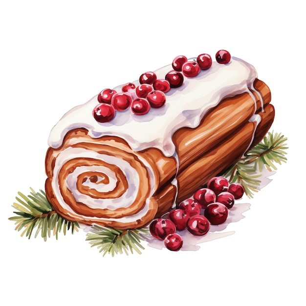 Zdjęcie Ładna akwarela świąteczna ilustracja deseru na boże narodzenie