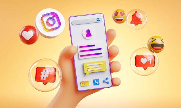 Ładna Dłoń Trzymająca Telefon Instagram Ikony Wokół Renderingu 3D