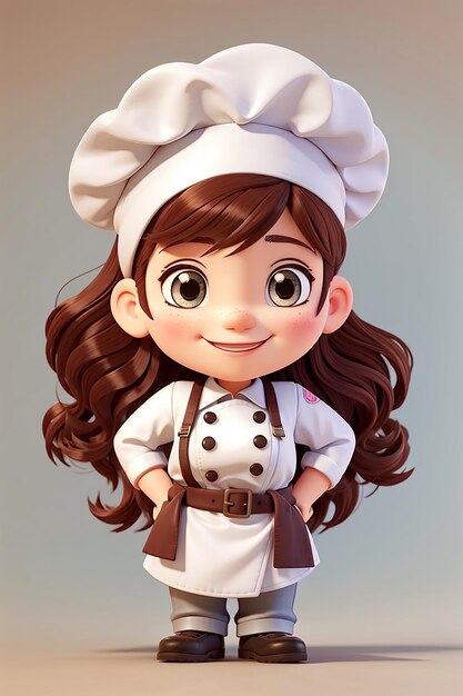 Ładna dziewczyna kucharz piekarni uśmiecha się w jednolitej maskotki ilustracja kreskówka
