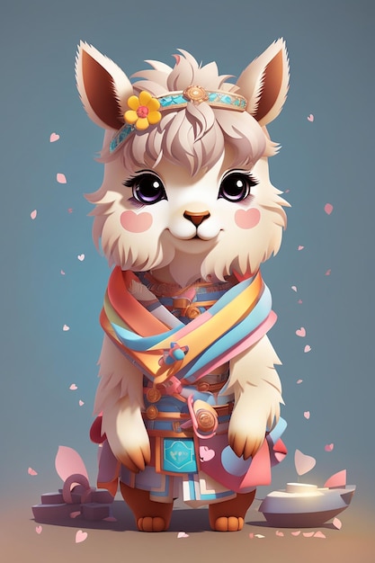 Ładna ilustracja Chibi kawaii lama