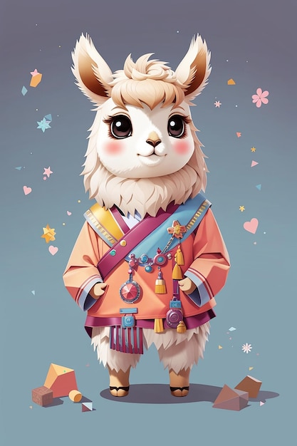 Ładna ilustracja Chibi kawaii lama