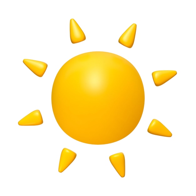 Ładna ilustracja Słońca 3d render Bright Summer Sun izolowany Ładna kreskówka 3d słońce