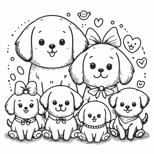 Ładna ilustracja tła dla szczęśliwej rodziny psów