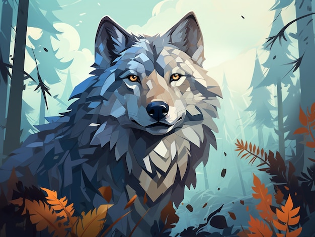Ładna ilustracja wilka na tle lasu