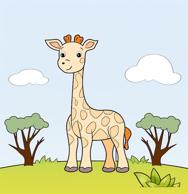Ładna ilustracja z dzieckiem żyrafy Postać z kreskówki Wektor