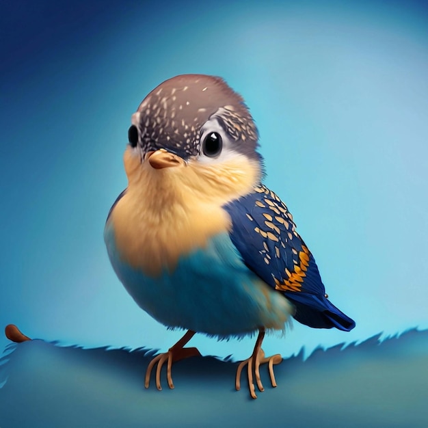 Ładna niebieska głowa ptaka stojąca przed niebieskim tłem Generacyjna sztuczna inteligencja