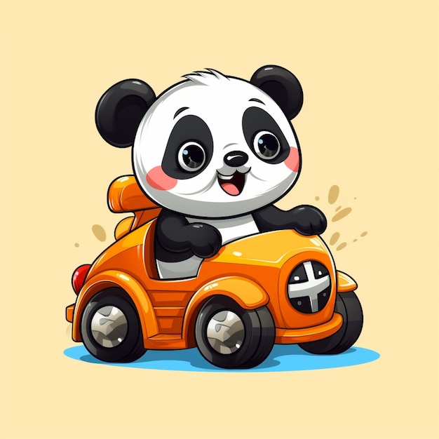 Ładna panda jedzie samochodem ikona ilustracja kreskówka wektor ikona transportu zwierząt koncepcja na białym tle