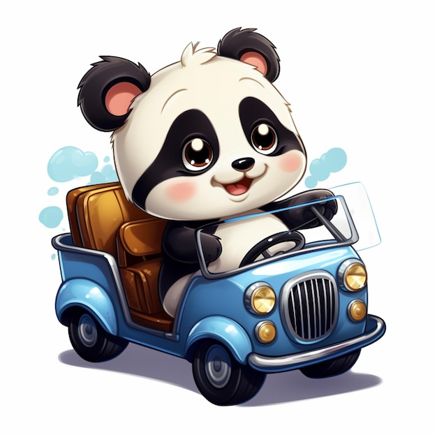 Ładna panda jedzie samochodem ikona ilustracja kreskówka wektor ikona transportu zwierząt koncepcja na białym tle