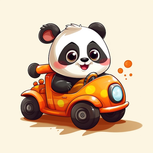Ładna panda jedzie samochodem ikona ilustracja kreskówka wektor ikona transportu zwierząt koncepcja na białym tle