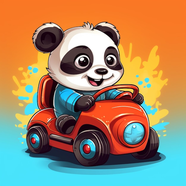 Ładna panda jedzie samochodem ikona ilustracja kreskówka wektor ikona transportu zwierząt koncepcja na białym tle