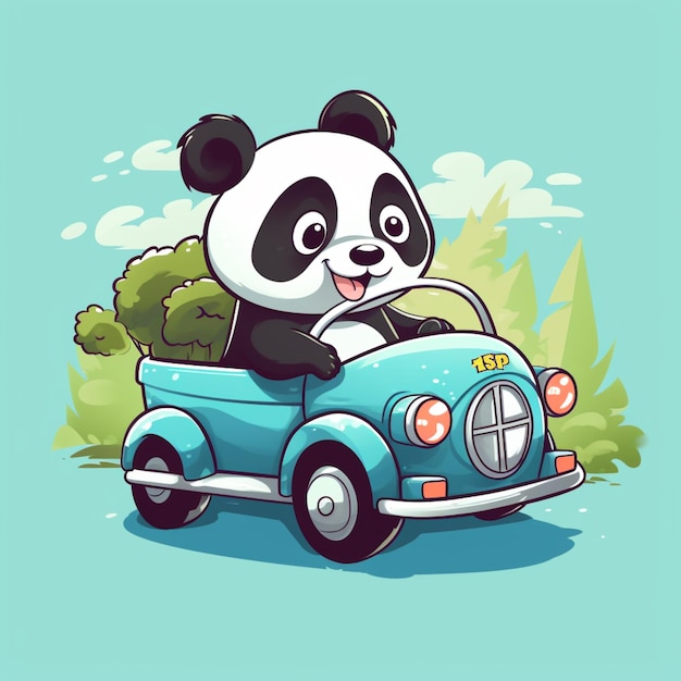 Ładna panda jedzie samochodem ikona ilustracja kreskówka wektor ikona transportu zwierząt koncepcja na białym tle