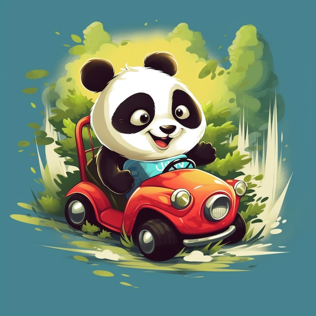 Ładna panda jedzie samochodem ikona ilustracja kreskówka wektor ikona transportu zwierząt koncepcja na białym tle