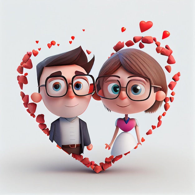 Ładna para zakochanych w sercach walentynki karta 3d ilustracja renderowania