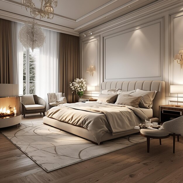 ładna, przytulna i wygodna ilustracja sypialni nowoczesny styl z nowoczesnym wystrojem wnętrz