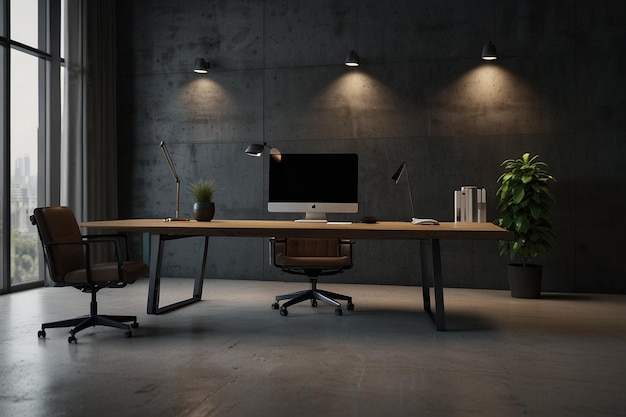 Ładne ustawienie biurka Minimalistyczne wnętrze biura
